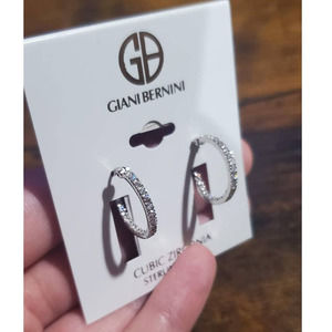NEW! Giani Bernini Small Sterling Silver Hoop Earrings Inlaid w/ Cubic Zirconia